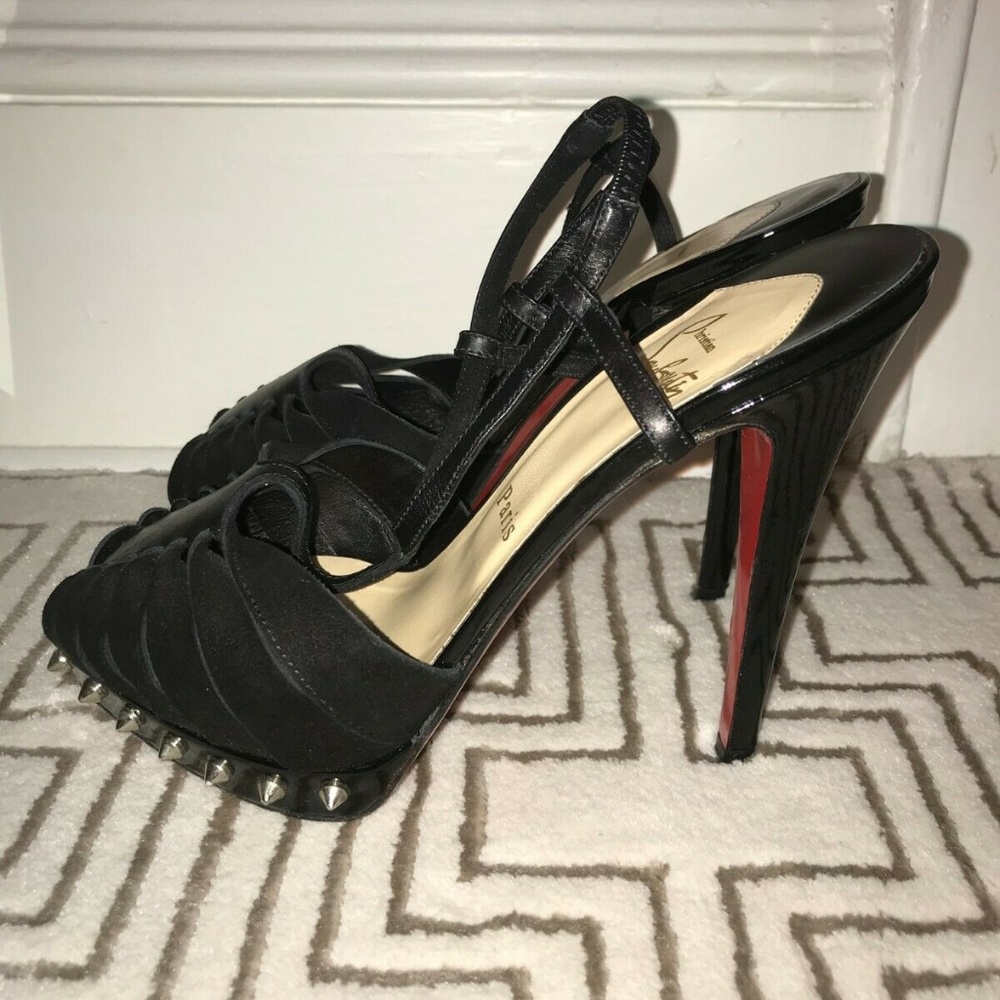 Christian Louboutin Black Spiked T-Strap Pumps